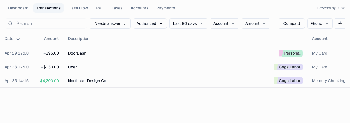 Returning user embedded transactions view
